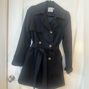 ASOS Double Breasted Black Belted Trench Coat, Size 4